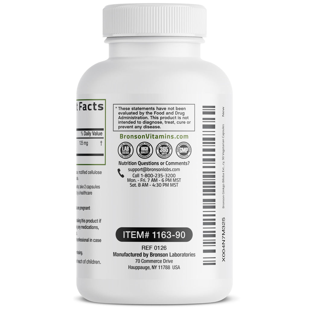 Bronson Ginkgo Biloba Extra Strength Brain & Memory Support 120 Capsules | Vegetarian, Non-GMO, Gluten Free, Soy Free, Memory, Cognitive & Brain Health Support