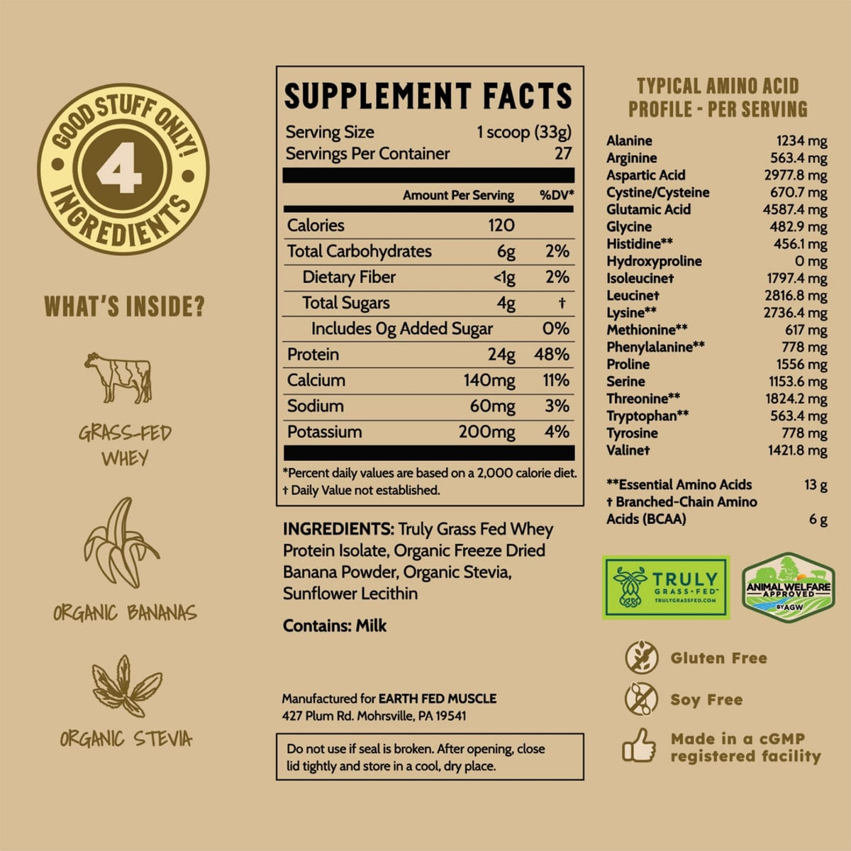 Earth Fed Muscle Whey Back Vanilla Irish Grass Fed Whey Protein Isolate | 25g protein per scoop, Third-Party Certified. Smooth vanilla, zero artificial sweeteners. Cold-processed in Ireland.