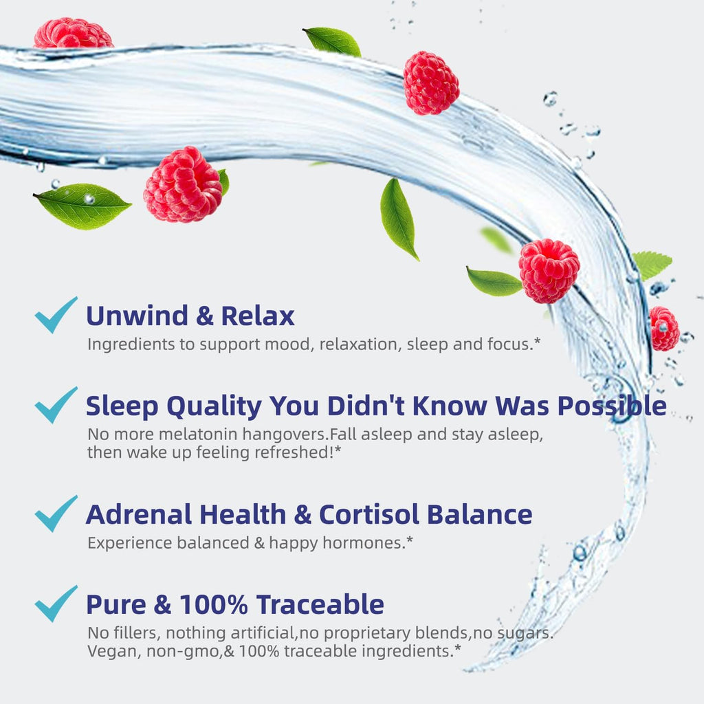 VivoNu Calm & Sleep Powdered Drink Mix Raspberry L Theanine Ksm-66 Ashwagandha Magnesium Glycinate Vitamin D 3 Supplements for Relaxation & Focus No Sugar Non GMO