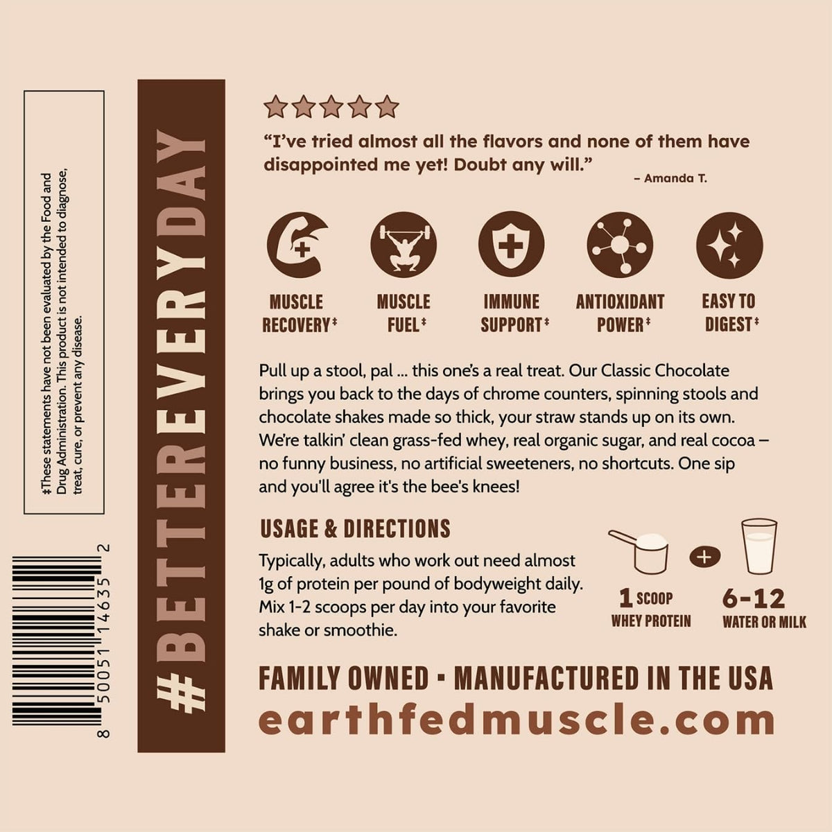Earth Fed Muscle Whey Back Vanilla Irish Grass Fed Whey Protein Isolate | 25g protein per scoop, Third-Party Certified. Smooth vanilla, zero artificial sweeteners. Cold-processed in Ireland.