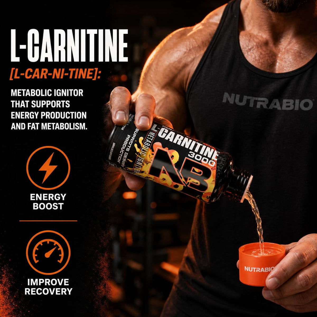 NutraBio – L-Carnitine Liquid Shots – 3000mg, (Green Apple) – 10mg of Vitamin B-5 – Zero Carbs & Sugars – Energy Production – Muscle Recovery
