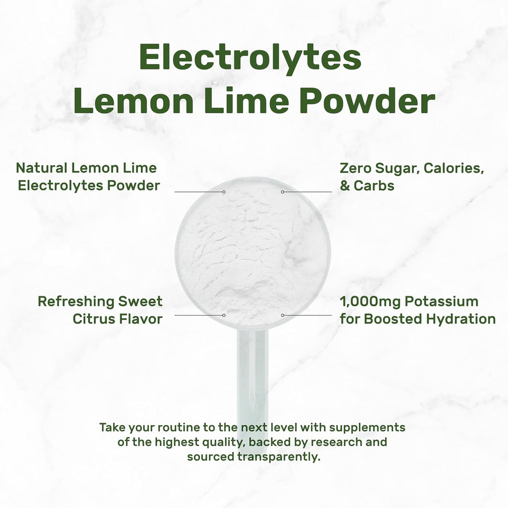 Electrolytes Powder, 1lb (69 Servings) – No Sugar, Lemon Lime – Hydration Supplement Drink Mix – High Potassium 1,000mg Per Serving, Manganese & Magnesium – Natural Hydration & Energy – Keto Friendly