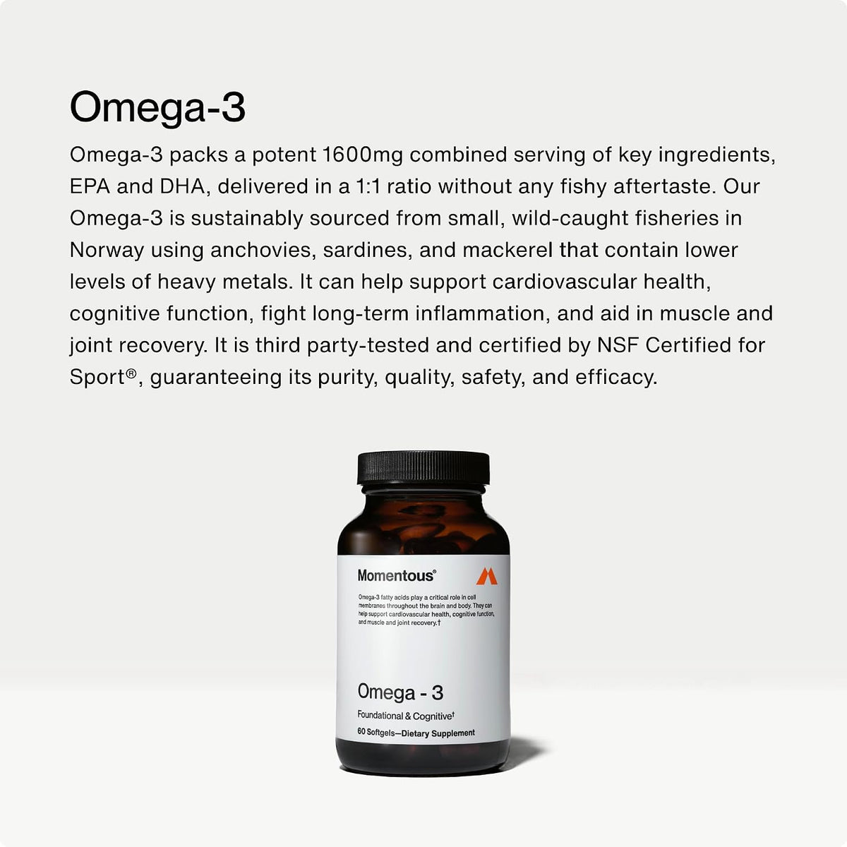 Momentous Omega-3 Fish Oil 1,600 mg & Vitamin D3 Supplement - Daily Omega-3 Supplement for EPA & DHA & 5,000 IU Capsules to Support Foundational & Joint Health - NSF Certified, GMO-Free, Gluten-Free