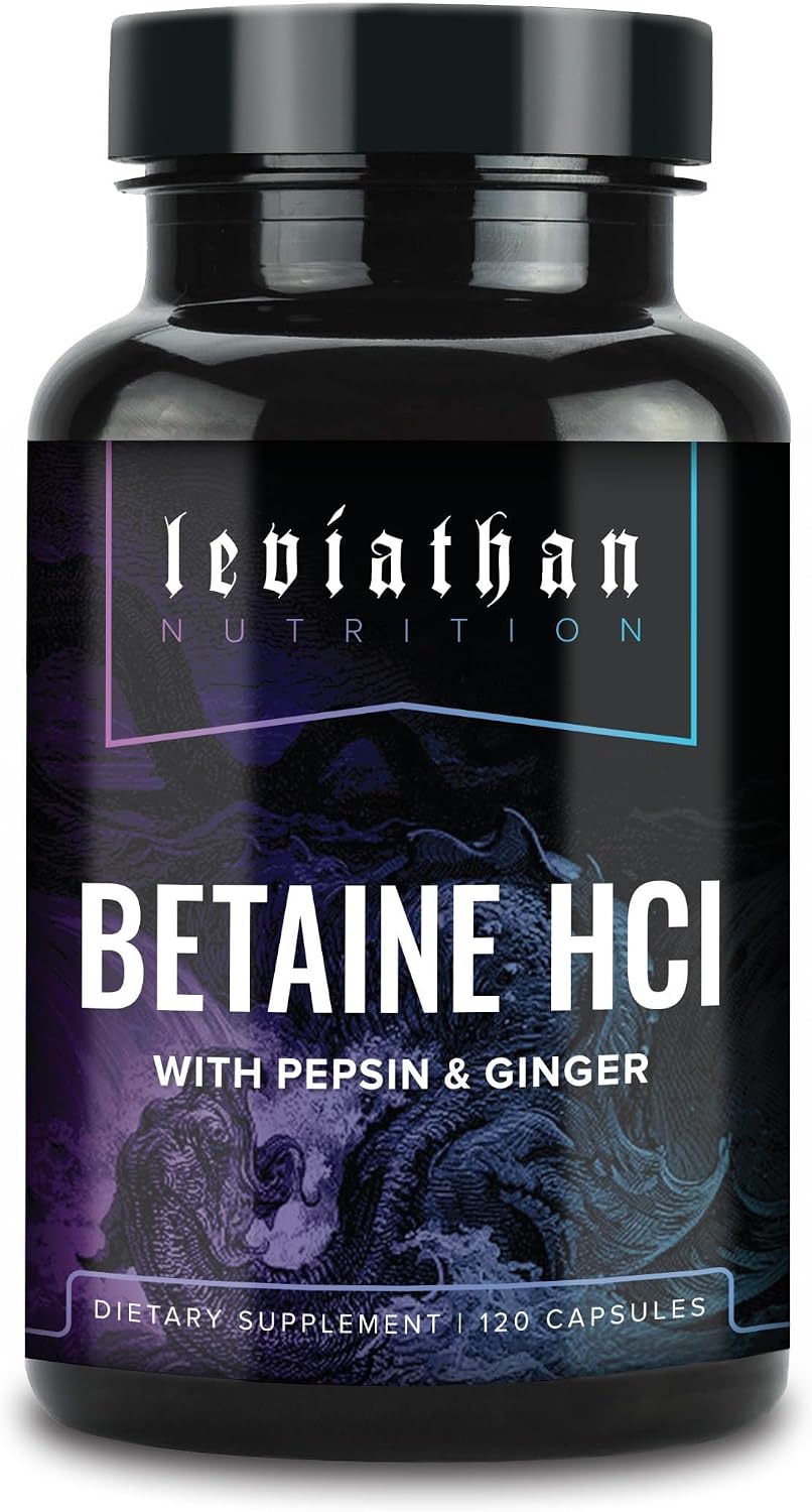 Leviathan Betaine HCl with Pepsin & Ginger - Digestive Enzymes Supplement for Digestion Aid & Support, Stomach Acid & Nutrient Absorption