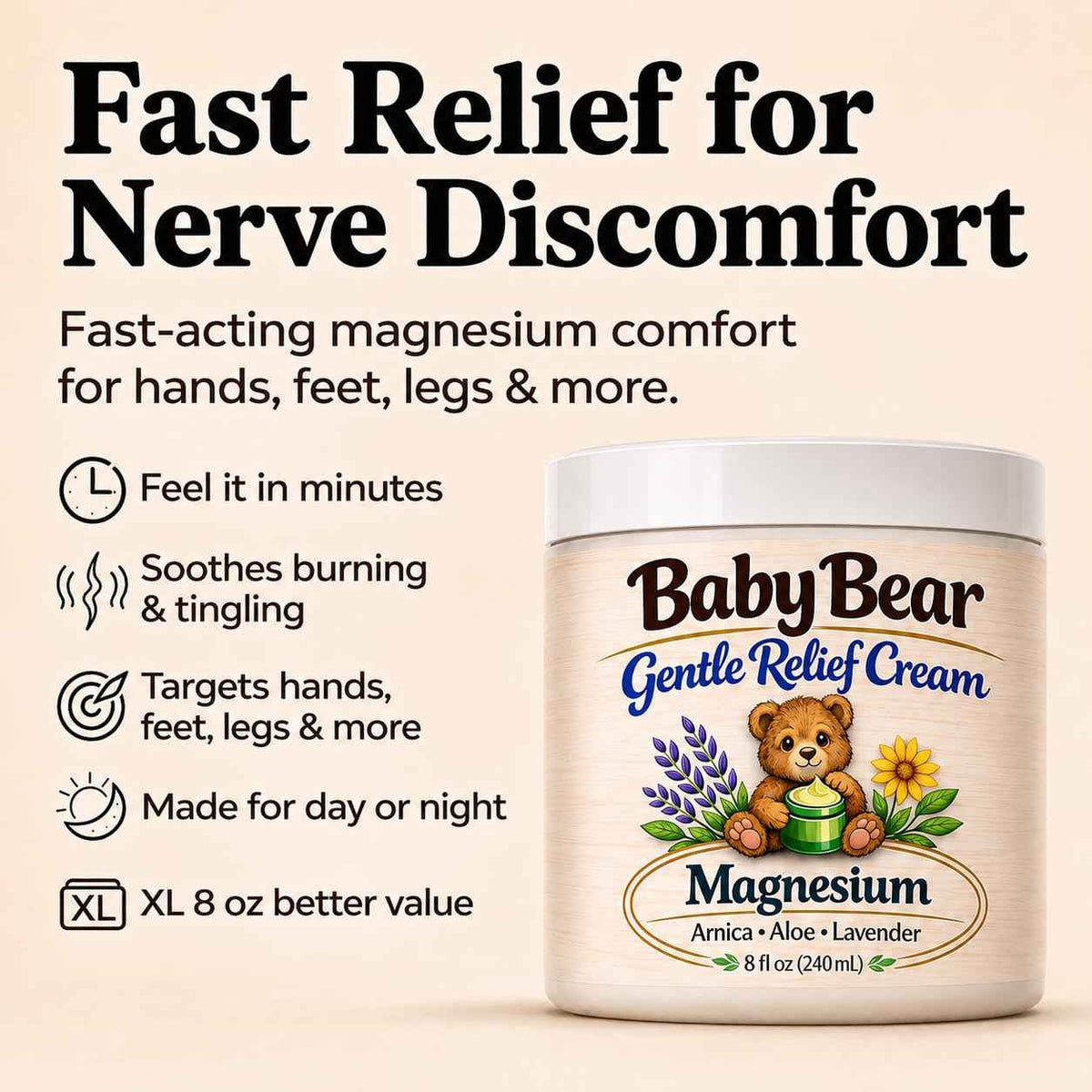 Nerve Relief Cream with Magnesium Chloride – Neuropathy Relief Cream for Feet, Hands, Legs, Toes & More – Fast-Absorbing, Non-Greasy Formula for Foot & Leg Comfort