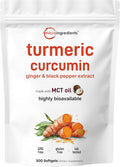 Micro Ingredients Turmeric Curcumin Supplement with Black Pepper & Ginger, 300 Softgels | Made with MCT Oil | 95% Curcuminoids | Non-GMO, Gluten Free