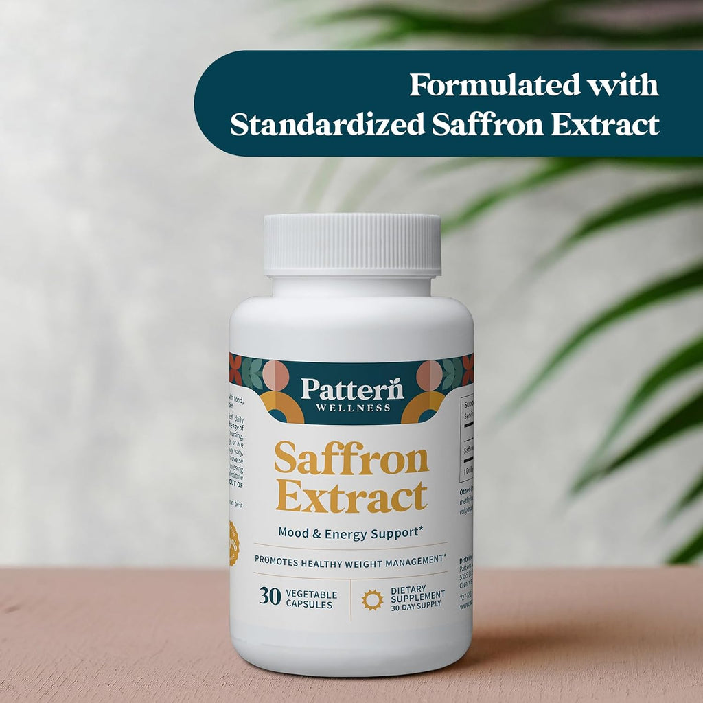 Pattern Wellness Saffron Extract – Mood & Wellness Support – 88.5mg Saffron Supplement – Non-GMO & Gluten-Free – 30 Vegetable Capsule