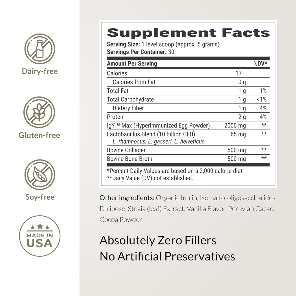 Microbiome Breakthrough™ Gut Support Powder – Vegetarian Vanilla – With Probiotics, Prebiotics, and IgY Max® – Source of L-Glutamine – Supports Digestive Comfort, Gas & Bloating Relief 30 Servings*