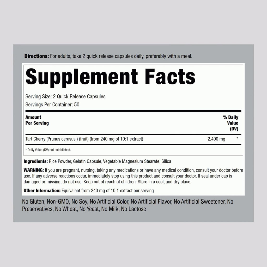 Piping Rock Tart Cherry Capsules | 100 Count | Concentrated Extract | Non-GMO, Gluten Free Supplement