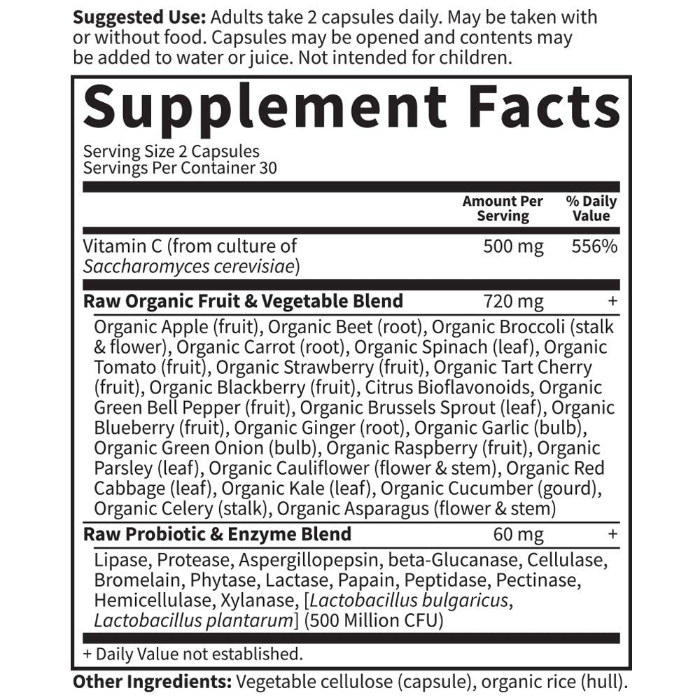 Garden of Life Vitamin Code Raw Vitamin C - 120 Capsules, 500mg Whole Food Vitamin C Capsules + Fruit & Veggie Blend & Probiotics, Supplements for Adults, Vegan, Gluten Free