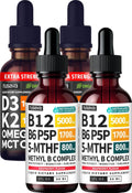 NUSAVA (2-Pack) Methylated B Complex Liquid Drops Raspberry and (2-Pack) Xtra Strength Vitamin D3 K2 Drops - Methylfolate B12 and High Potency Liquid D3 for Bone and Daily Energy Support