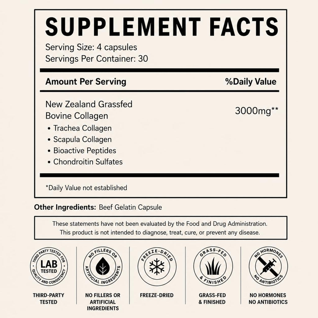 Primal Being Grassfed Beef Cartilage Collagen (Type I-V & XI)- Supports Hair, Skin, Nails, Joint Health, Immunity, Digestion, Post Exercise Recovery - 120 Capsules, 3000 mg per Serving