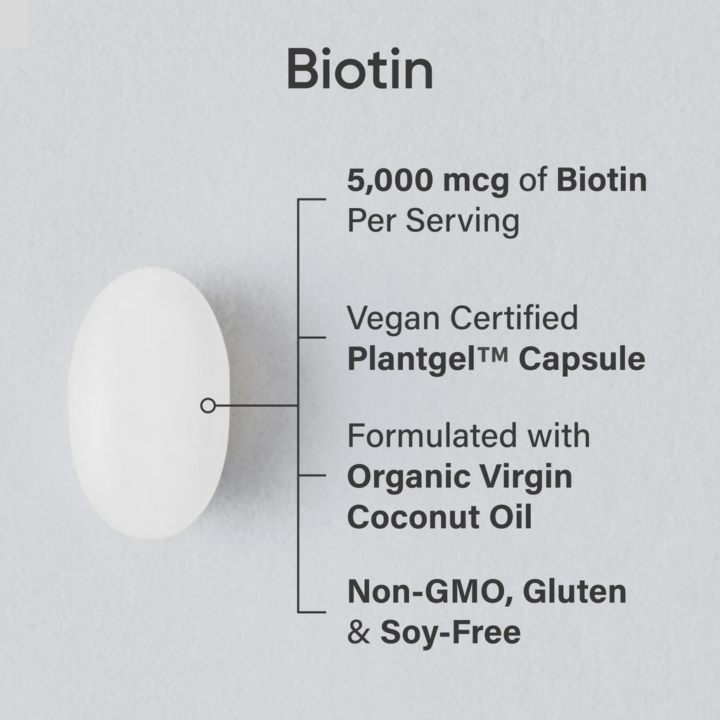 Sports Research® Biotin 10,000mcg with Organic Coconut Oil - Biotin (Vitamin B7) for Healthy Skin and Hair Support* - for Women and Men - Vegan, Non-GMO, Gluten & Soy-Free - 120 Veggie Softgels