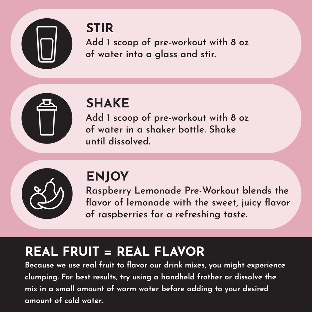 JUST INGREDIENTS Pre-Workout Raspberry Lemonade - Natural, Gluten-Free, No Artificial Sweeteners - 30 Servings, 150mg Caffeine