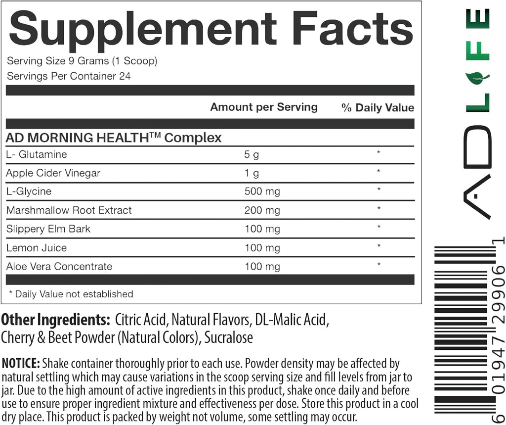 Project AD Life Good Morning Detox and Performance Drink, Naturally Flavored and Formulated with L-GLutamine, Apple Cider Vinegar, and Aloe Vera (24 Servings, Summer Fruits)