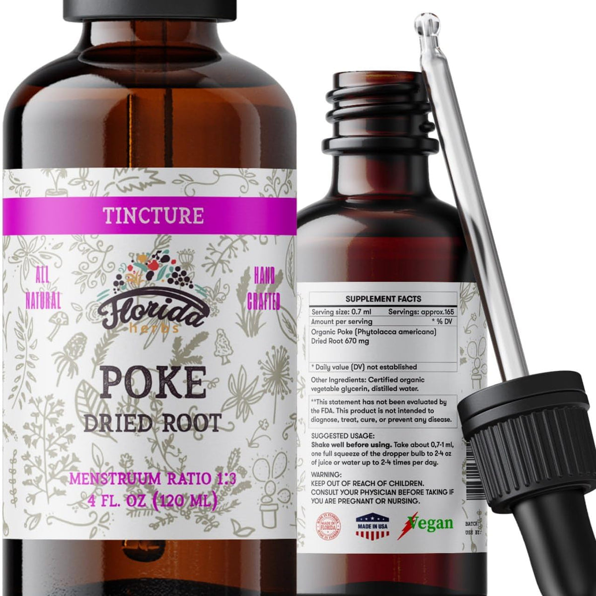Organic Poke Root Tincture | Poke Extract Liquid for Immune & Lymphatic Support | Alcohol-Free, Vegan, Non-GMO Supplement | Made in USA | 2 Fl Oz