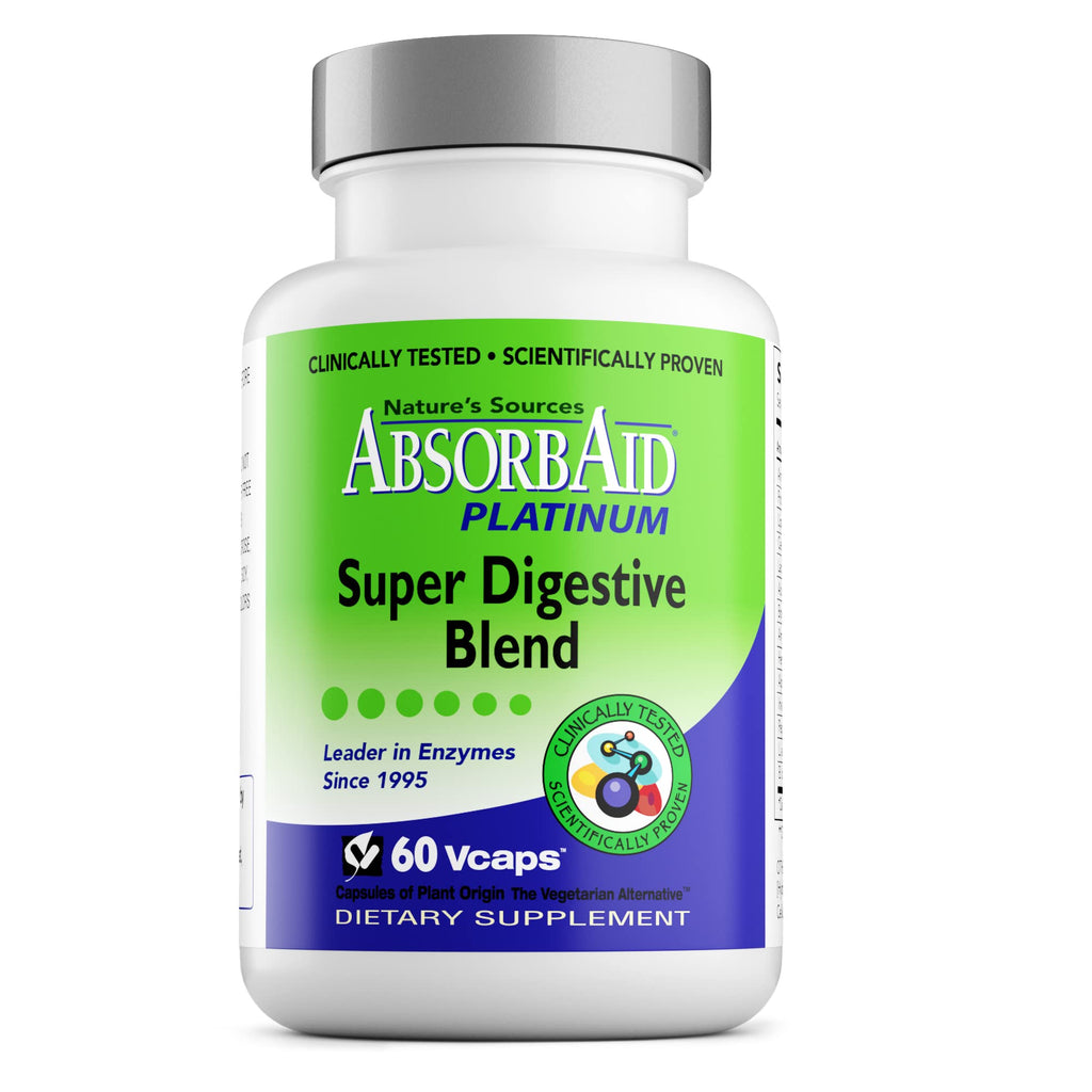 AbsorbAid Platinum Digestive Enzyme Support 60 vCaps, 12 Digestive Enzymes Plus 2 Probiotics for Maximum Relief