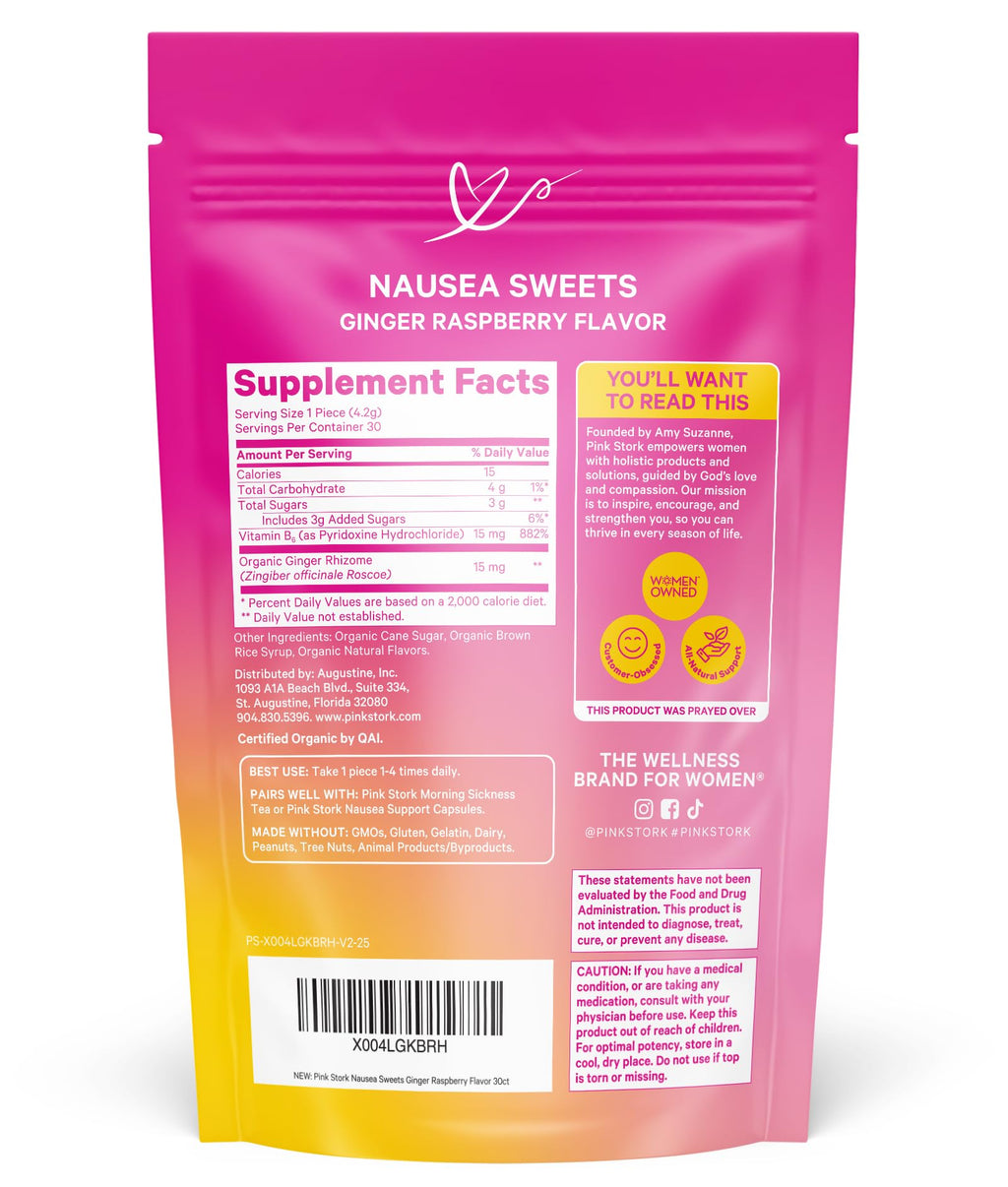 Pink Stork Organic Peppermint Sweets, Peppermint, 30 Candies | Morning Sickness Support, Motion Sickness Support, Added Vitamin B6, 1st Trimester Pregnancy Must Haves, Wrapped