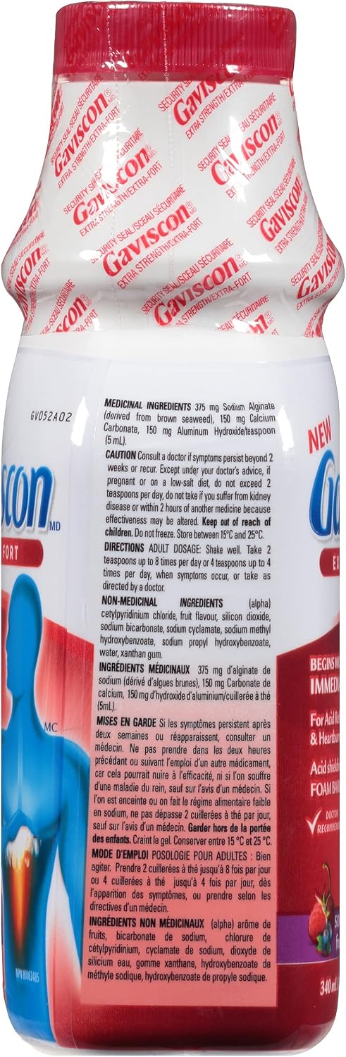 Gaviscon Gaviscon Extra Strength Liquid Fruit | Long-Lasting Acid Reflux and Heartburn Relief | 340ml 1 Count
