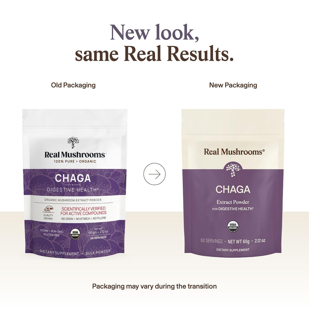 Real Mushrooms Chaga Mushroom Powder – Organic Chaga Extract from Fruiting Body – for Daily Wellness & Energy Support – Vegan, Non-GMO, 60 Servings Mushroom Supplement