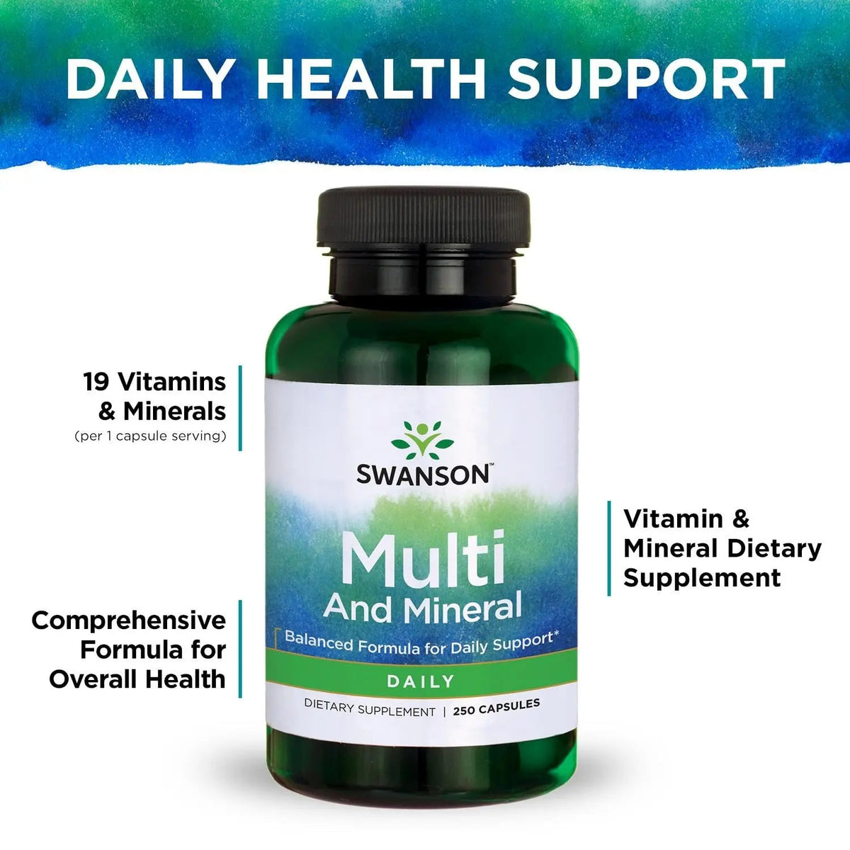 Swanson Multi and Mineral Daily Men's Women's Multivitamin Multimineral Health Supplement 250 Capsules (Caps) Swanson