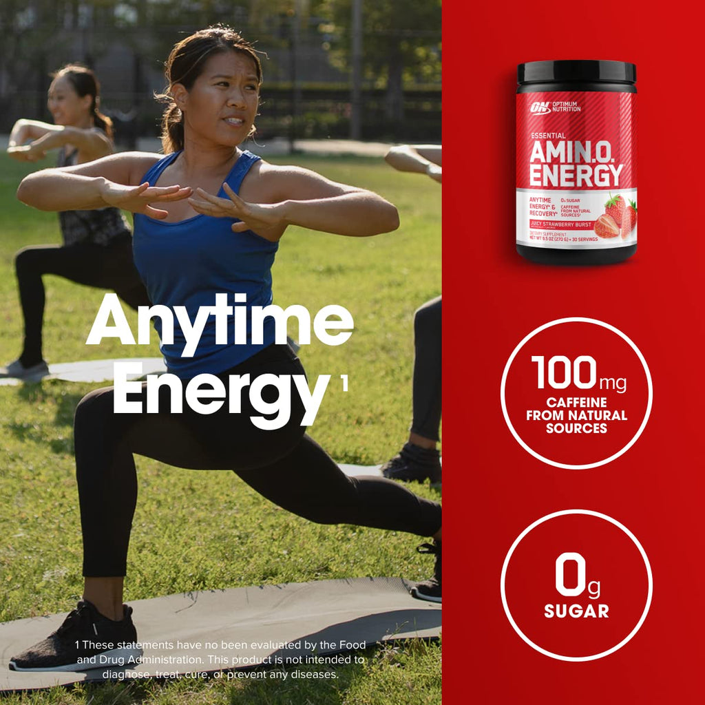Optimum Nutrition, Amino Energy - Pre Workout with Green Tea, Bcaa, Amino Acids, Keto Friendly, Green Coffee Extract, Energy Powder - Concord Grape, 65 Servings
