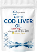 Cod Liver Oil 2,000mg Per Serving, 360 Softgels | Burpless Lemon Flavored – Rich in Omega 3, Vitamins A & D3, EPA, DHA | Wild Caught Arctic Deep Sea Fish | Heart, Brain, & Immune Supplement