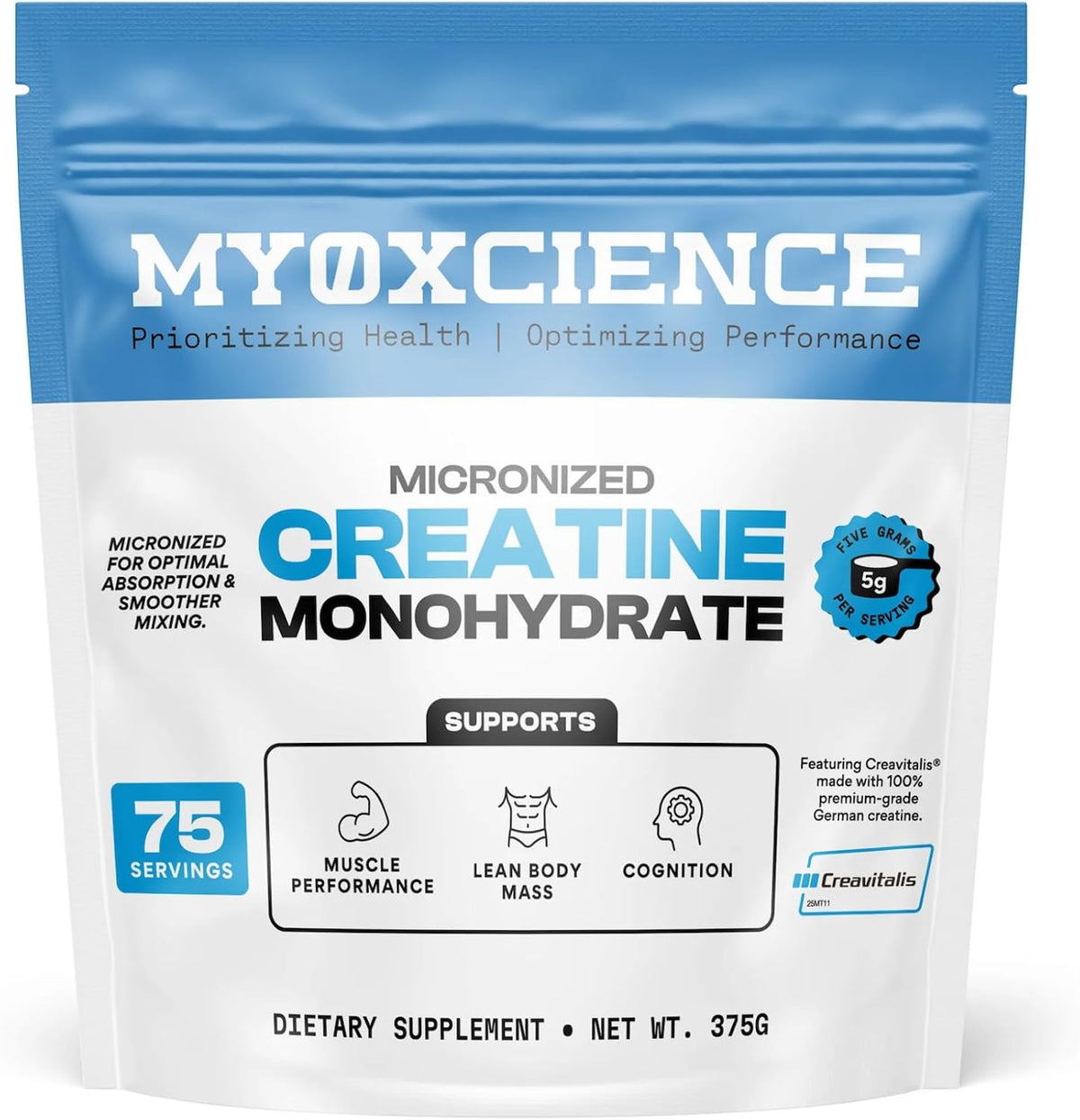 MYOXCIENCE Micronized Creavitalis Creatine | The World’s Purest Micronized Form of Creatine Monohydrate | Supports Muscle Performance, Lean Body Mass, & Cognition | 75 Servings