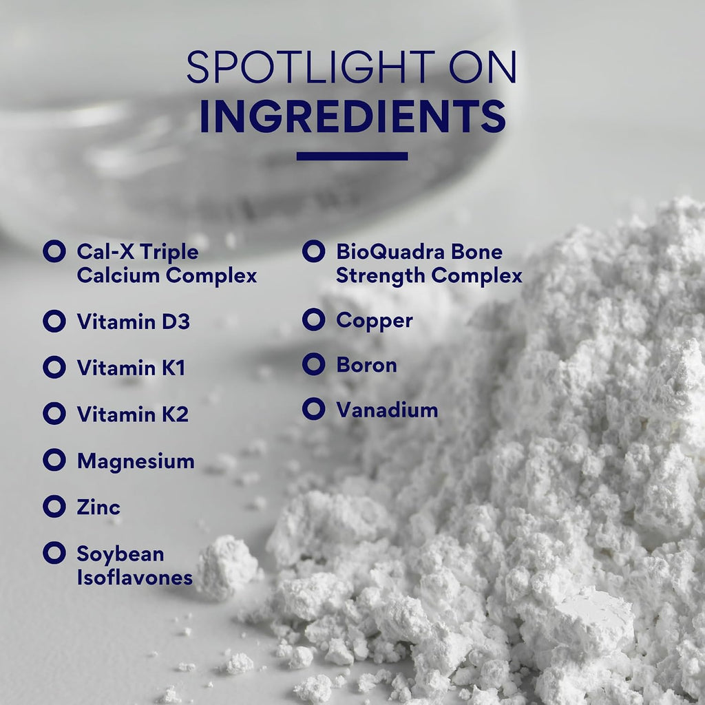 Research Verified Bone Health Support - Rebuild Bone Mass - Triple Calcium Complex, Vitamin D3, Vitamin K2, Soy Isoflavones, BioPerine - 60 Tablets - 1 Month Supply