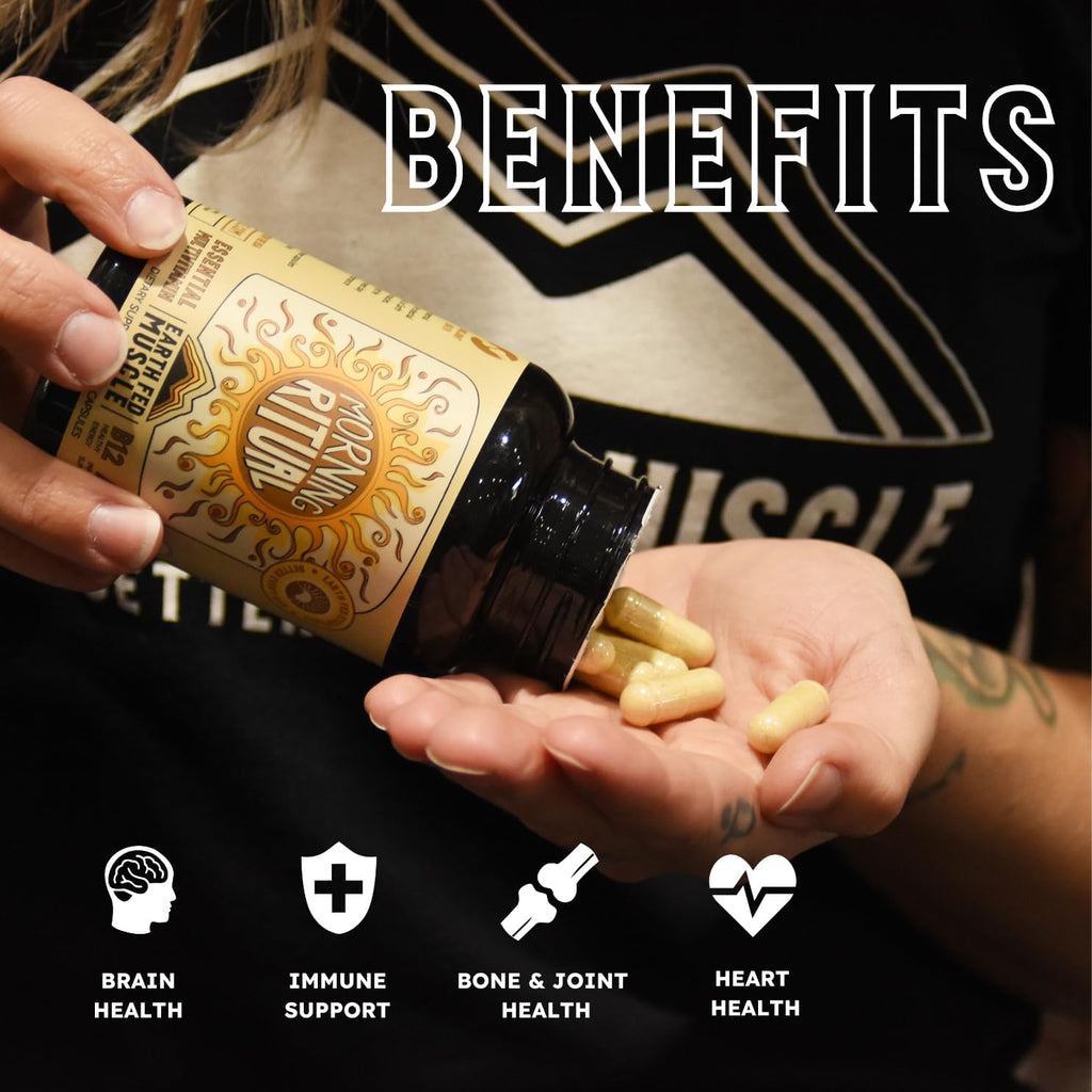 Earth Fed Muscle Morning Ritual Multivitamin for Men and Women | Supports General Health & Wellness, Multivitamin with Iron, Immune & Heart Support, 30 Day Supply, 60 Capsules