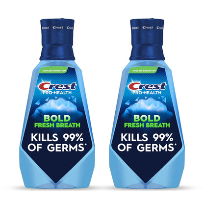 Crest Mouthwash Pro-Health Bold Fresh Breath, 99% Germ Kill, Antigingivitis & Antiplaque, Clean Mint - 1 L (33.8 fl oz), Pack of 2