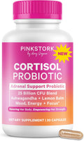 Pink Stork Cortisol Probiotic for Women, 30 Capsules | Ashwagandha, Lemon Balm, Chamomile, 25 Billion CFU, Mood and Adrenal Support, Gut Health, Energy, Focus, Cortisol Management