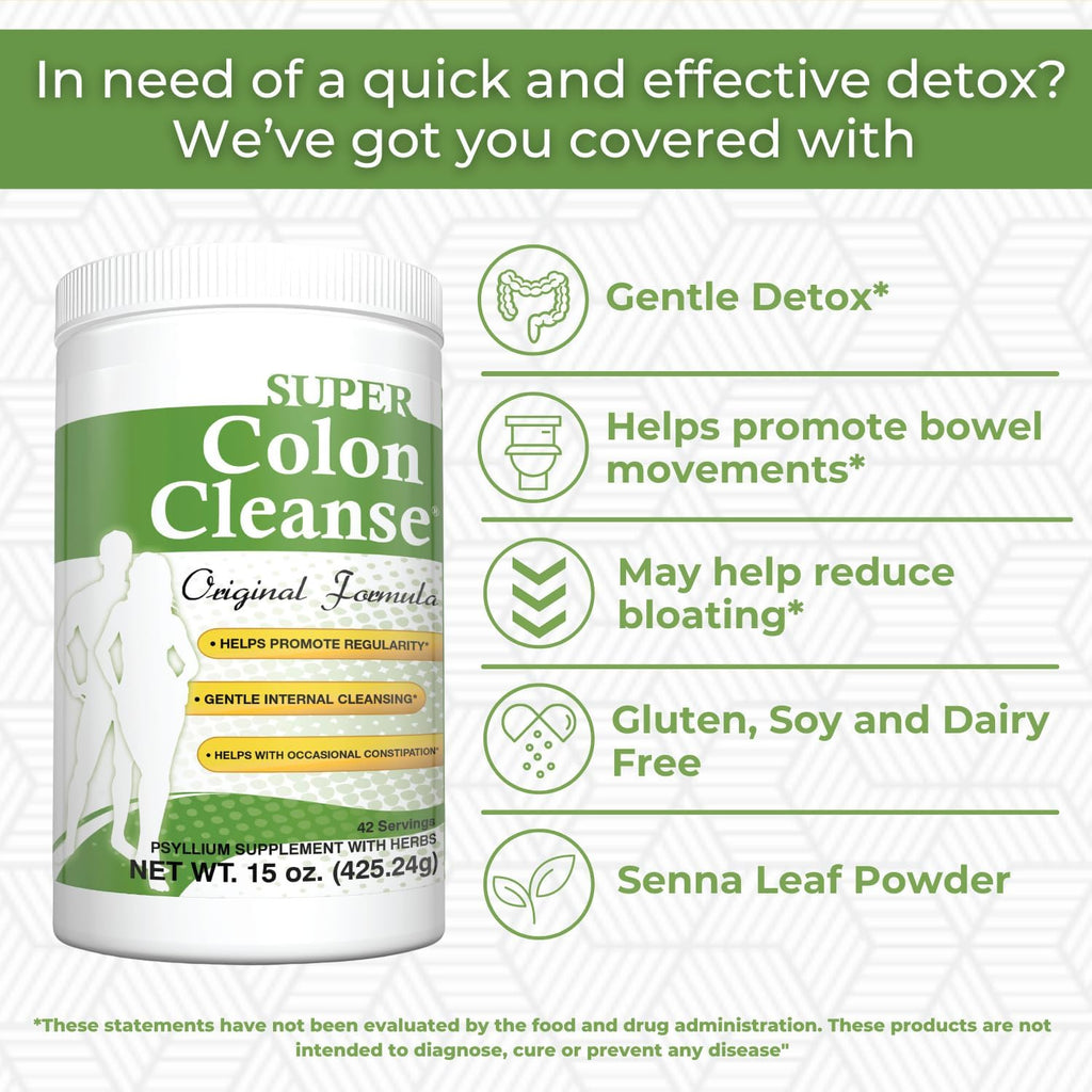 Health Plus Super Colon Cleanse Original Formula Powder, 15 oz, 42 Servings | Classic formula with psyllium husk and senna leaf; may support occasional constipation relief and digestive regularity