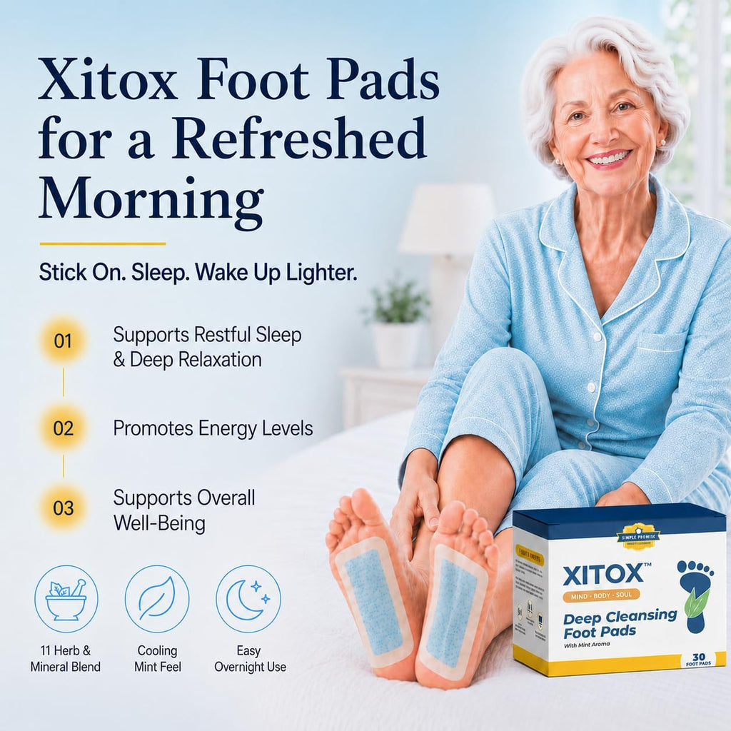 Simple Promise Xitox Foot Pads, Herbal Foot Patches for Nighttime Routine, Rejuvenates Your Body for Restful Sleep, Contains Bamboo Vinegar & Tourmaline, Easy Adhesive Application, 30 Count