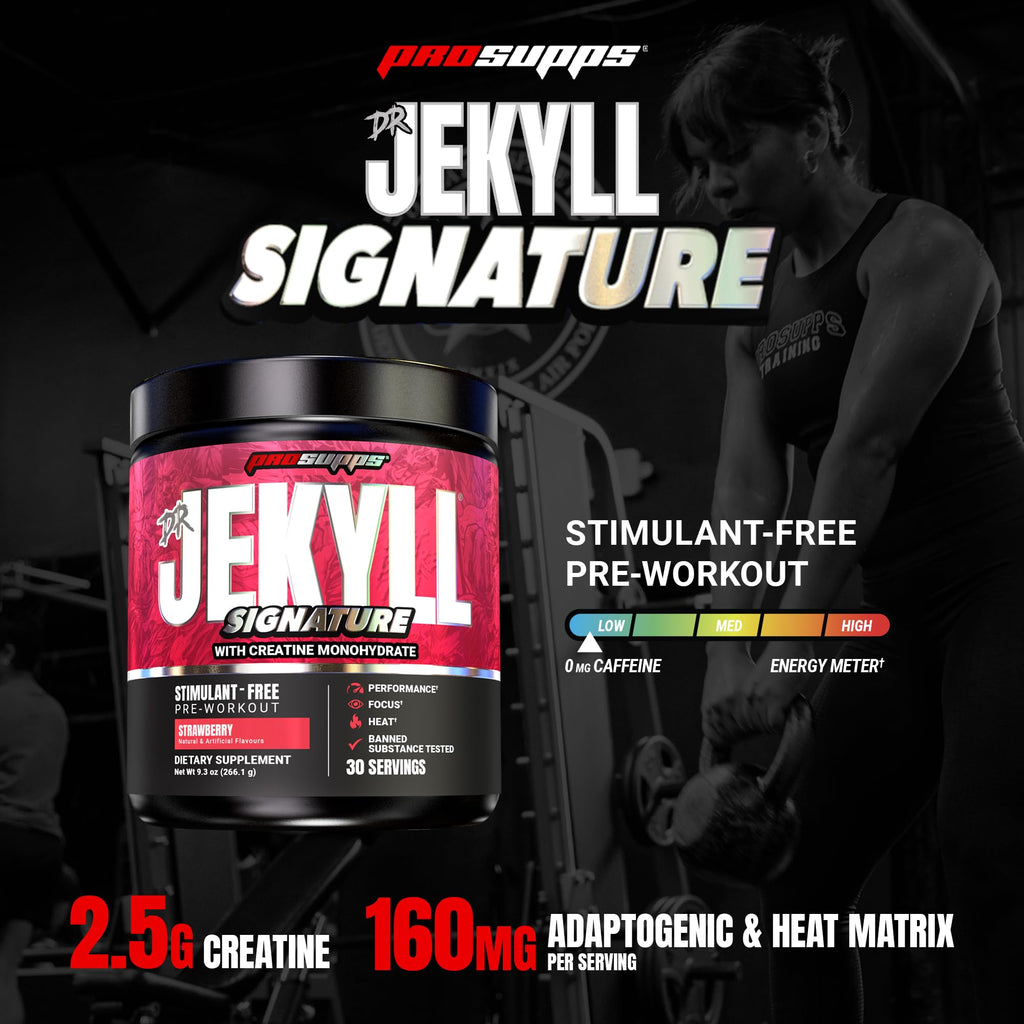 ProSupps Dr. Jekyll Signature Pre Workout Powder with Creatine - Stim-Free Preworkout Supports Focus & Endurance - Caffeine-Free Gym & Fitness Supplements (Blueberry Lemonade, 30 Servings)