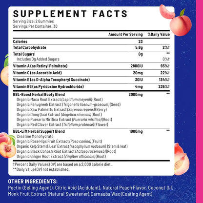 Jovariquethor Booty Gummies for Women - BBL Gummies with Multivitamins and Herbal Extracts - Peach Flavor - 60 Count Jovariquethor