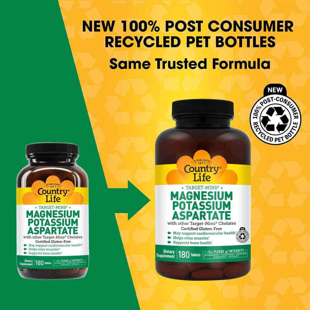 Country Life Target-Mins Magnesium 600 mg and Potassium 198 mg, 180 Tablets