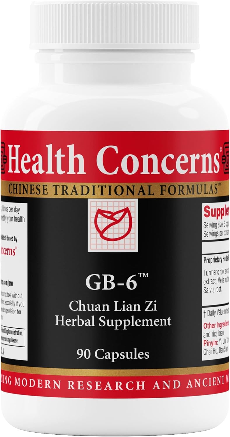 Health Concerns GB-6 – Gallbladder Support Supplement – Chuan Lian Zi Herbal Formula – Natural Gallstone Support – Bupleurum, Turmeric, Dandelion Root Extracts– Chinese Herbal Capsules – 90 Capsules
