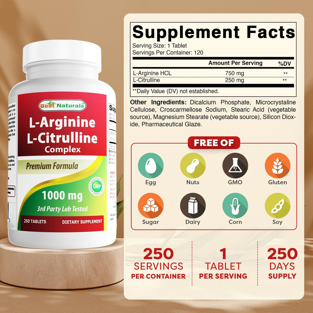 Best Naturals L-Arginine L-Citruline Complex Tablets, 250 Count