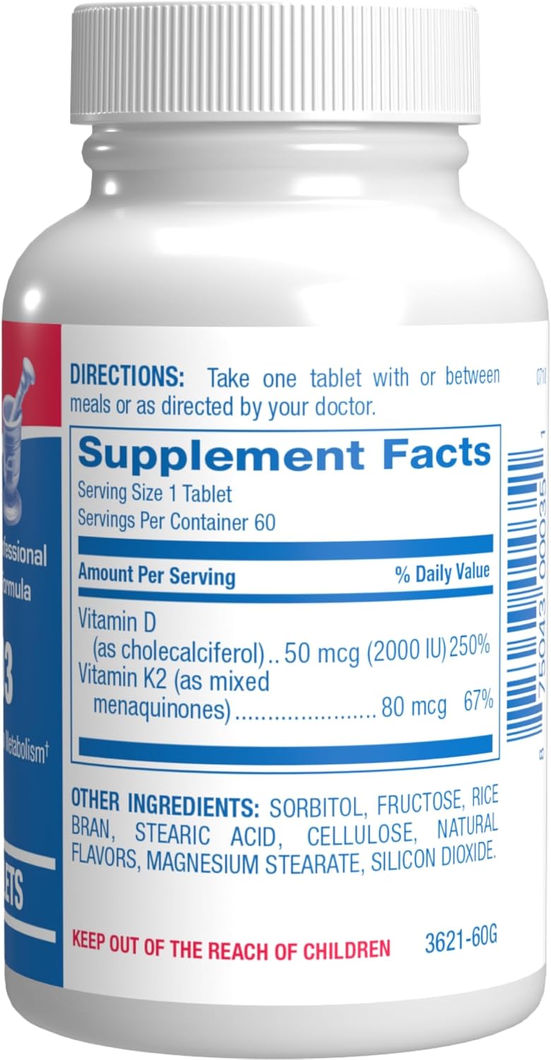 Chewable Vitamin D and K2 Supplement - Clinical D3 K2 2000IU for Bone Teeth Mood and Immune Support Plus Calcium Absorption - Vegetarian Vitamin D Chewable Cinnamon Flavor (60 Day Supply)