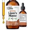 Wild & Organic Lions Mane Liquid Drops - Brain & Focus Support - Lion's Mane Mushroom Supplement - Hericium Erinaceus Mushroom Drops - Mix with Powder - Sugar & Alcohol-Free Extract Tincture - 4 oz