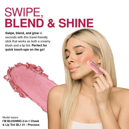 Palladio I'm Blushing 2-in-1 Cheek and Lip Tint, Buildable Lightweight Cream Blush, Sheer Multi Stick Hydrating formula, All day wear, Easy Application, Shimmery, Blends Perfectly onto Skin, Darling