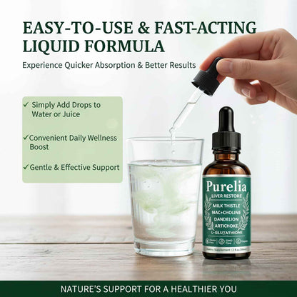 Purelia Liver Restore, 2.02FL OZ Liver Restore Drops, Complete Liver Support Supplement with Milk Thistle, Dandelion Root, L-Glutathione & Choline for Natural Balance & Liver Cleanse