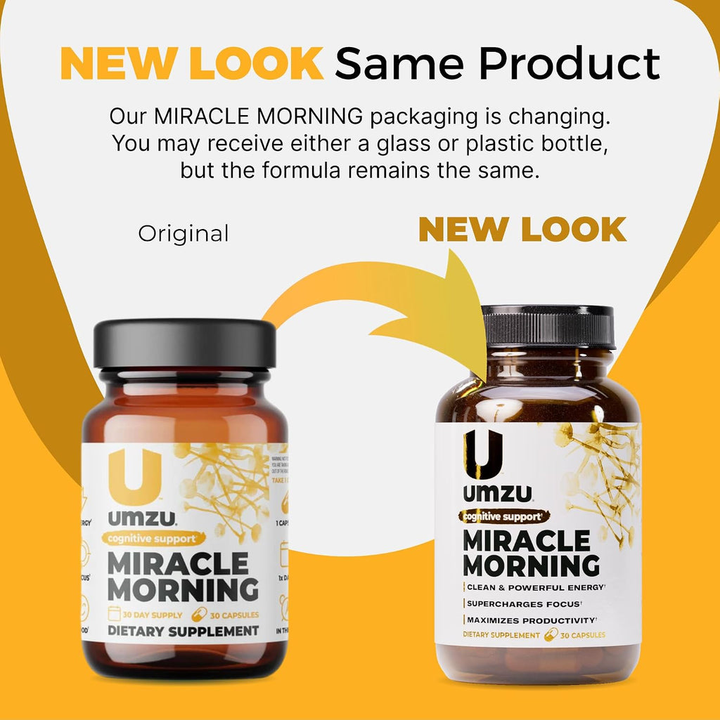 UMZU Miracle Morning Energy Support Supplement, 30 Day Supply | PurCaf Caffeine and Theacrine, Organic Ingredients, Morning Energy, Focus and Mood Support, Daily Energy and Focus Supplement