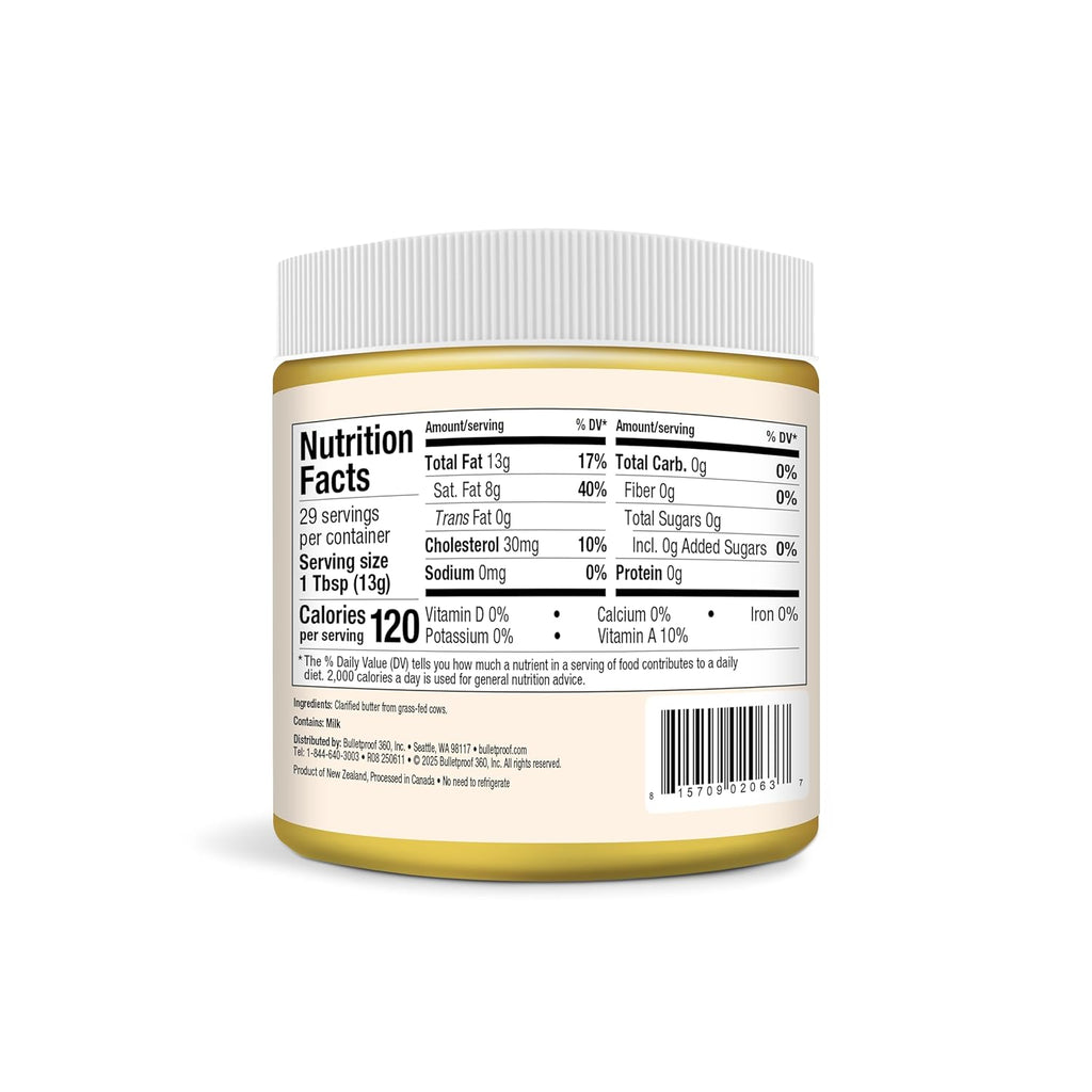 Bulletproof Grass Fed Ghee, Pasture Raised, 100% Grass Fed Clarified Butter, Keto, Paleo, Lactose Free, Casein Free, Non-GMO, 13.5 oz