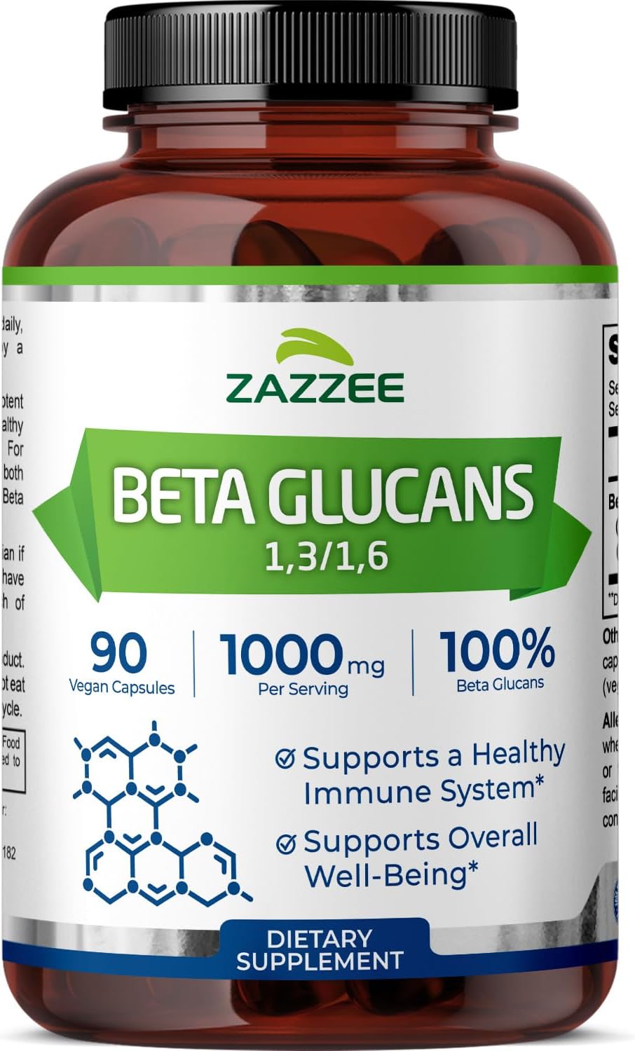 Zazzee Extra Strength 1,3/1,6 Beta Glucans, 1000 mg, 100% Concentrated, 90 Vegan Capsules, Supports a Healthy Immune System, 100% Vegetarian, All-Natural and Non-GMO
