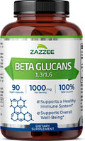 Zazzee Extra Strength 1,3/1,6 Beta Glucans, 1000 mg, 100% Concentrated, 90 Vegan Capsules, Supports a Healthy Immune System, 100% Vegetarian, All-Natural and Non-GMO