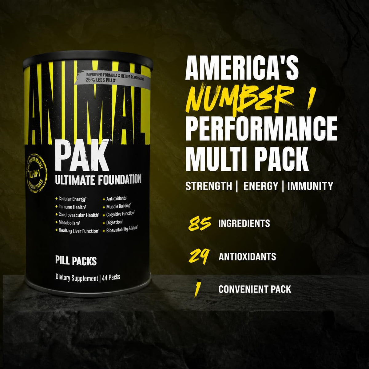 Animal Pak Multivitamin Supplement for Men & Women | 44 All-in-1 Pill Packs | 85 Nutrients | Daily Vitamins B, C, D & Zinc | Strength, Recovery, Energy, Liver, Metabolism, Immunity & Gut Health Support