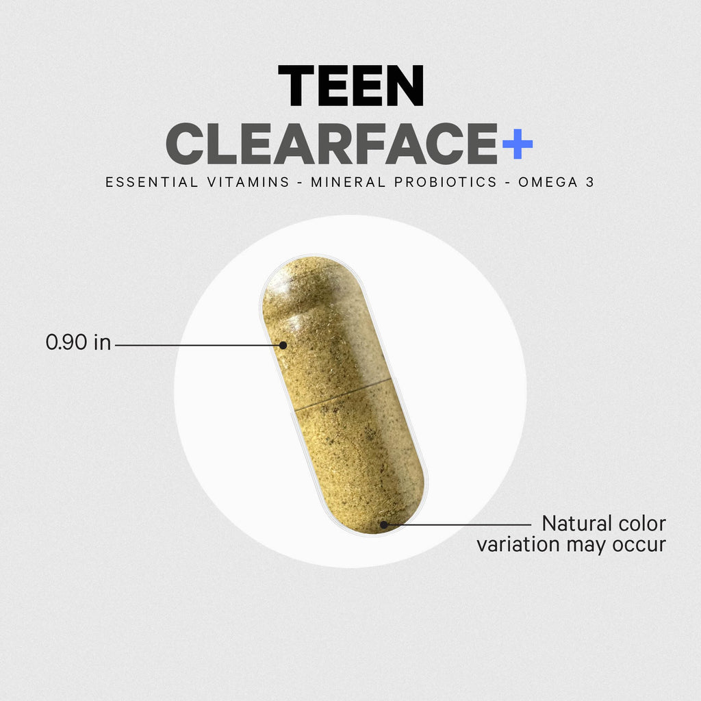 Codeage Teen Clearface Adolescent Face, Skin & Pimples, Vitamins A, C, D3, E, Pantothenic Acid, Niacin, Zinc Supplement Teenagers, Probiotics, L-Lysine, Omega-3, Oily Skin, Pores, Spots - 60 Capsules