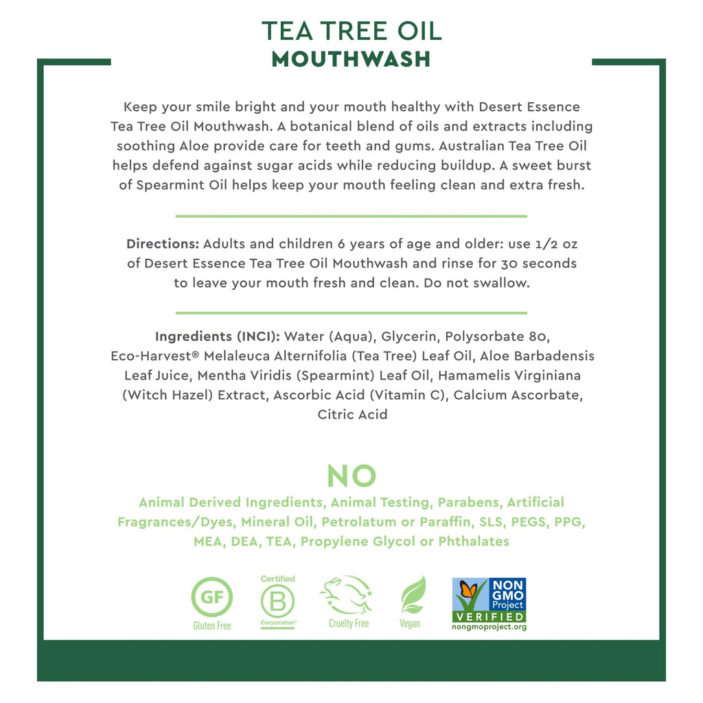 Desert Essence Tea Tree Oil Mouthwash, Alcohol Free, Spearmint, 16 fl oz